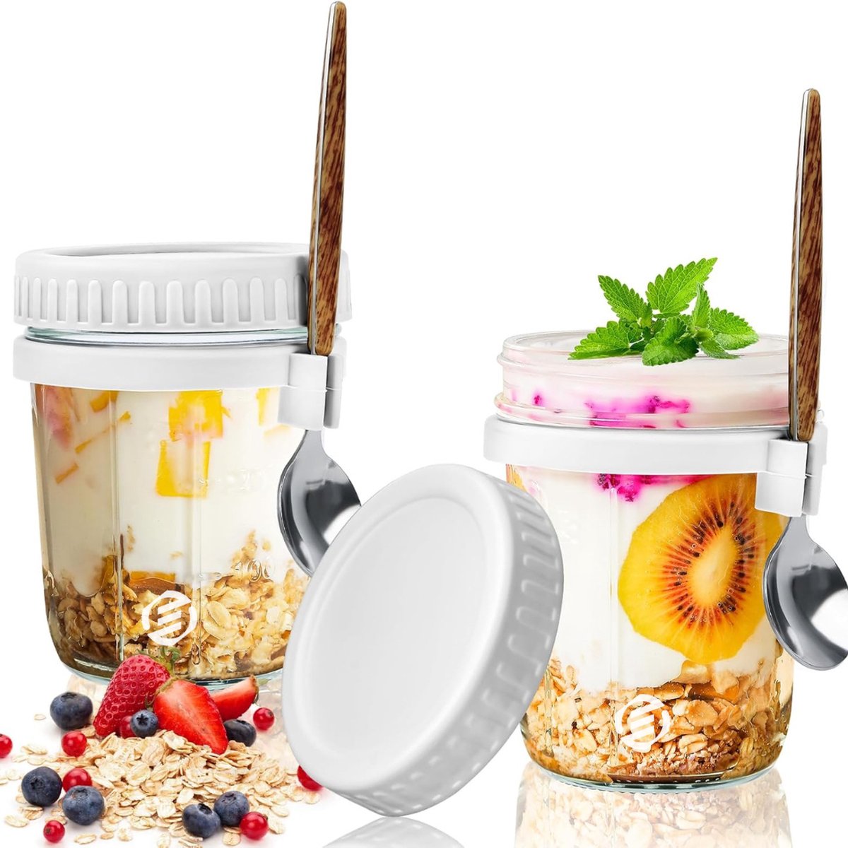 Equivera Overnight Oats Potjes - Muesli Beker - Mason Jar - Havermout - Set - Must have voor jouw ontbijt