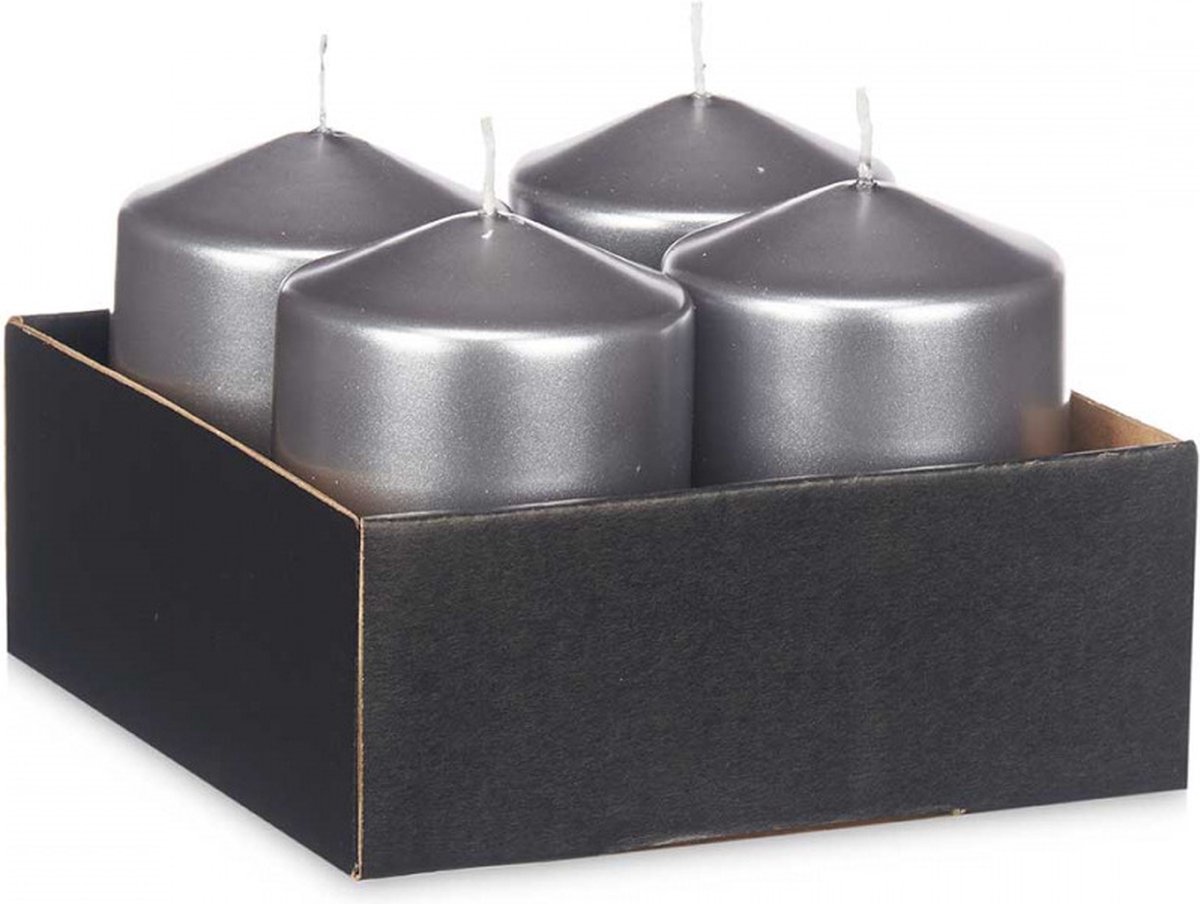 Acorde Zilverkleurige - stompkaarsen - 4 stuks - 7 x 10cm - 40 branduren