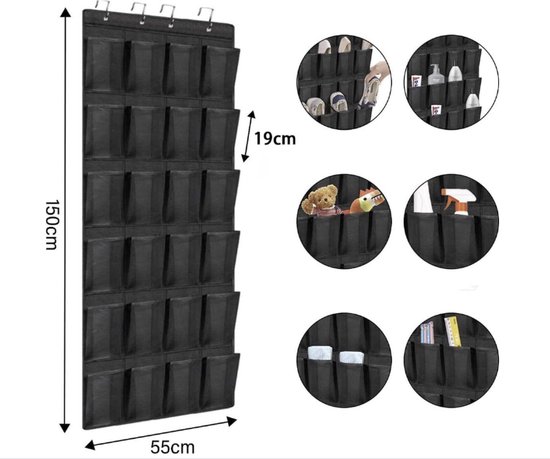 Étagère à Chaussures sur Porte avec 12 Grandes Poches en Maille Organisateur de Chaussures Suspendu Robuste Rangement de Chaussures pour Porte de Placard