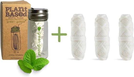 green-goose® Bio-based Flosdraad met 3x Navulling - 4 x 30 meter - Dental Floss - Biologisch Afbreekbaar - Vegan Maisvezel Flosdraad - Duurzaam - Milieuvriendelijk - Minimal Waste
