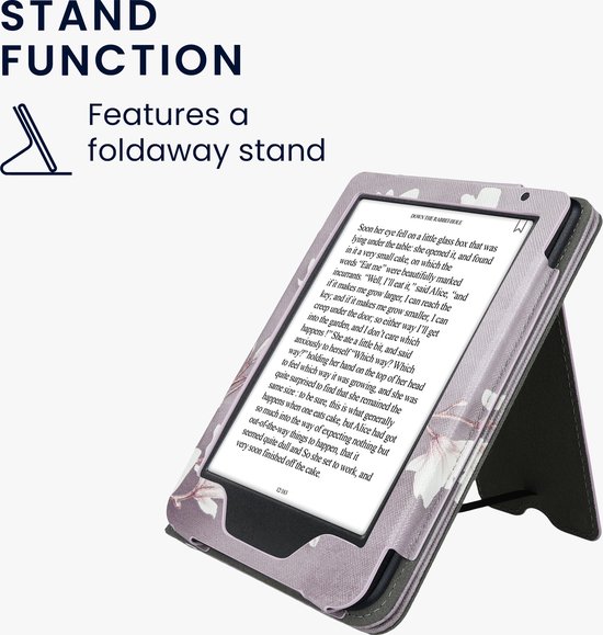 kwmobile e-reader hoesje geschikt voor Kobo Clara BW / Colour hoes - E reader flip case van kunstleer - Ereader cover met stand - Magnolia design in taupe / wit / blauwgrijs van Merkloos — afbeelding 2