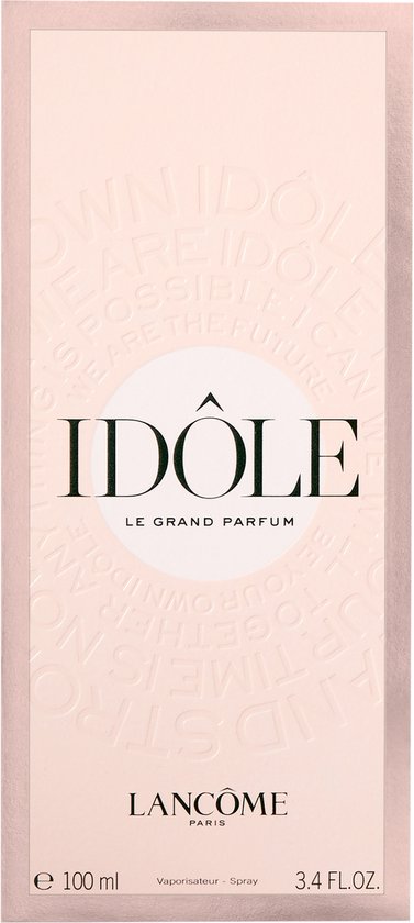 Lancôme Idôle Le Parfum 100ml verpakking in pastelroze met reliëf.