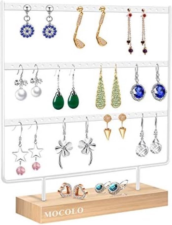 Draaibare 3 lagen oorbellen display, 72 gaten draaibare oorbel organisator display standaard metalen sieraden houder (wit