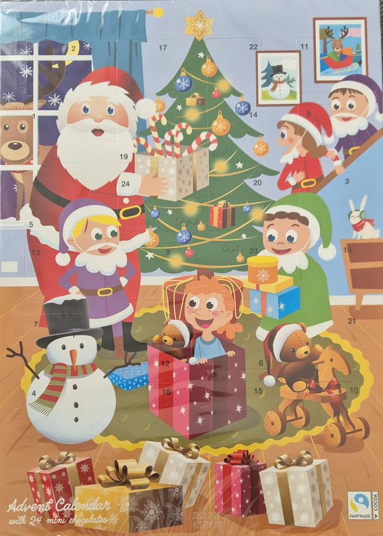 Adventskalender gevuld met chocola - Kerst December kalender -Kerstman Kerstboom sneeuwpop - sinterklaas cadeau - Tel de dagen af naar kerstmis - Chocolade Adventkalender voor kinderen , leuk voor in de schoen