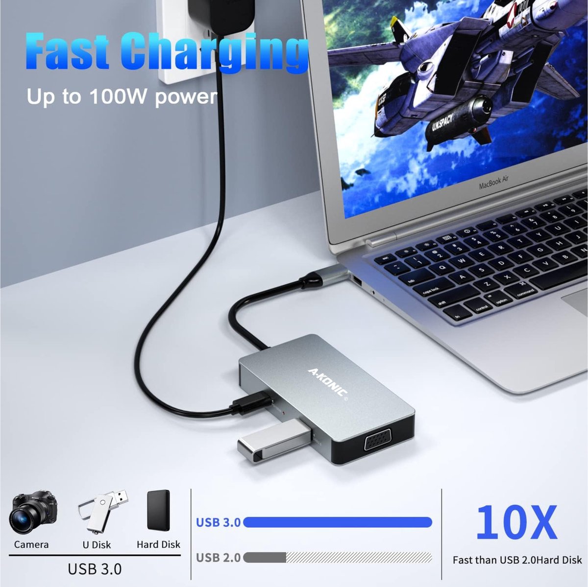 Akonic USB-C Laptop Docking Station 5 in 1 Dual HDMI thumbnail 2