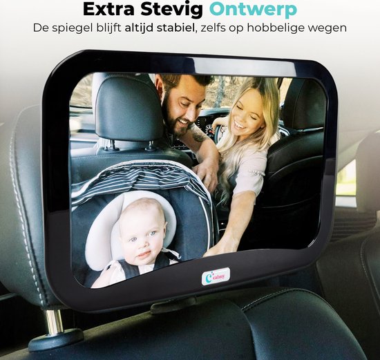 Calmy Autospiegel Baby XXL - Verstelbare Spiegel - Achteruitkijkspiegel - Veiligheidsspiegel - Baby en Kids - 19 x 30cm - 360 graden draaibaar - Zwart van Calmy — afbeelding 3