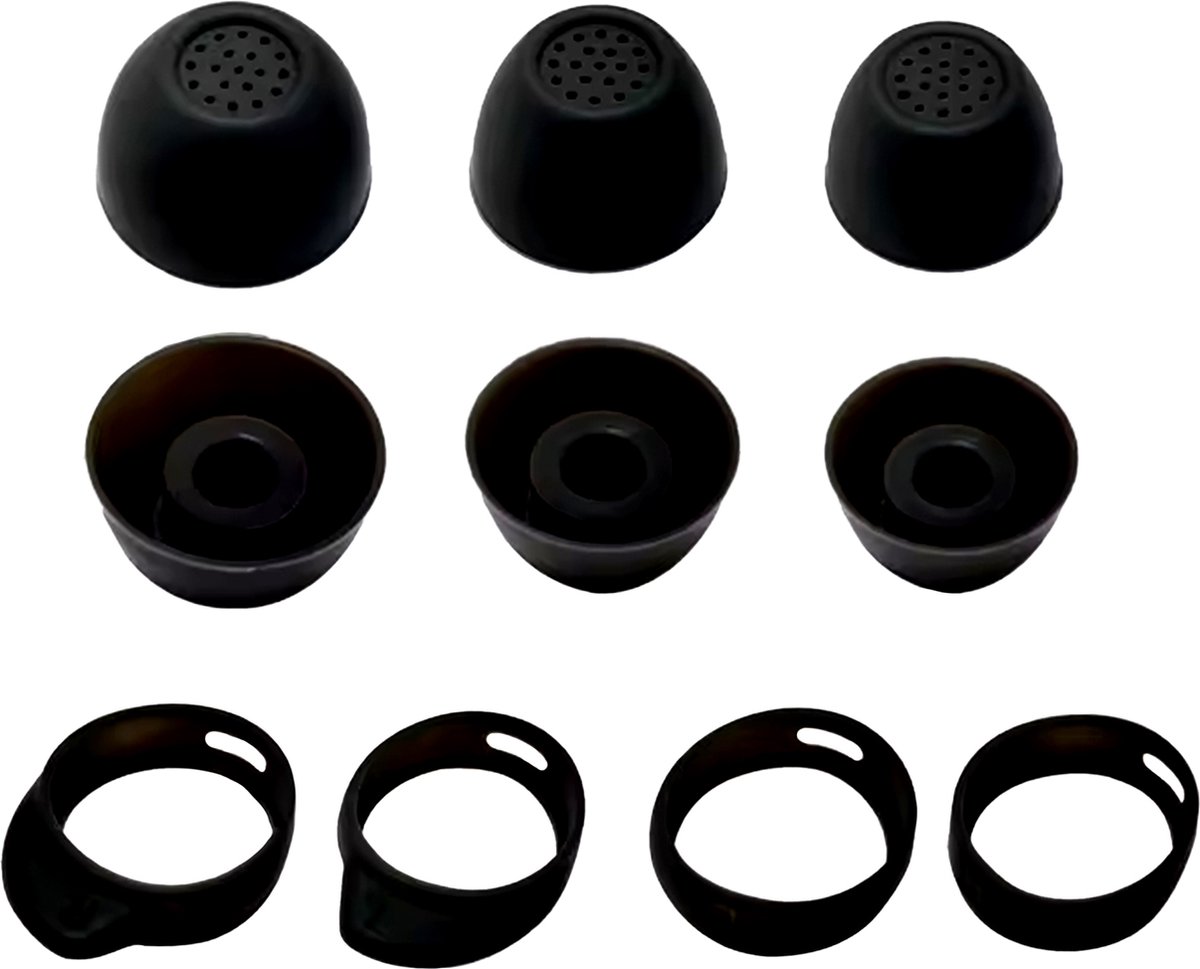 Ibley ComfortFit Siliconen oortips voor Galaxy Buds FE zwart - Siliconen Earplug - S/M/L formaat - 3 paar - 3 maten - Inclusief 2 paar haken - S/L formaat