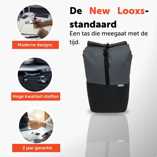 New Looxs Nyborg Double - Dubbele Fietstas - Geschikt voor Electrische Fietsen - Waterdicht Polyester - 34 Liter - Zwart & Donker Grijs van New Looxs — afbeelding 5