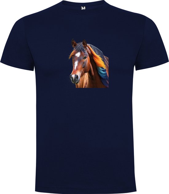 T-shirt Blauw foncé avec imprimé « Cheval magnifique et coloré » en couleur, taille 5XL