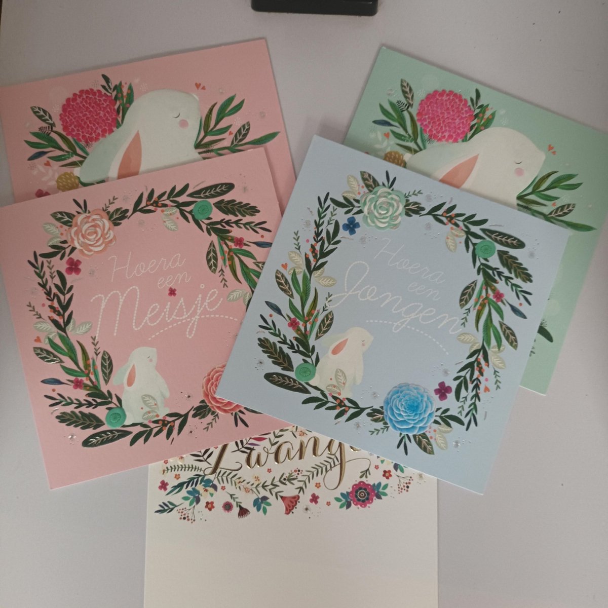 5 Luxe Geboorte Wenskaarten - Kaarten Wenskaart Greeting Cards Set - Paperclip Serie Le Chic Zwangerschap - 5 Motieven Met Envelop 15x15cm Vierkant