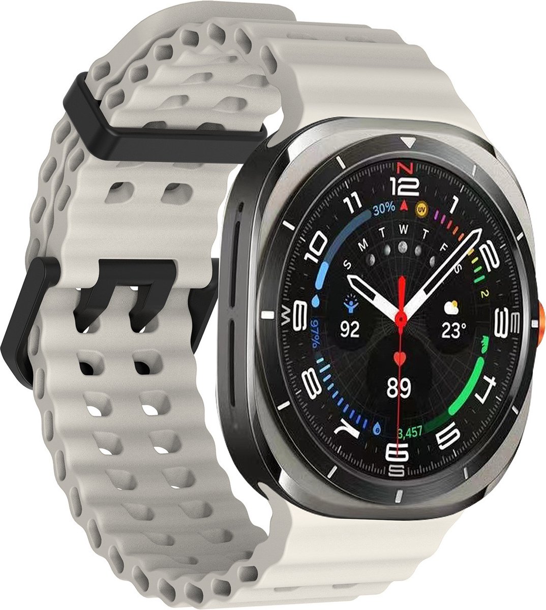 Stravo Ocean siliconen smartwatch bandje - Geschikt voor de Samsung Galaxy Watch Ultra 47mm - Zacht siliconen horlogebandje voor Samsung Galaxy Watch Ultra / Ultra 2025 - Starlight
