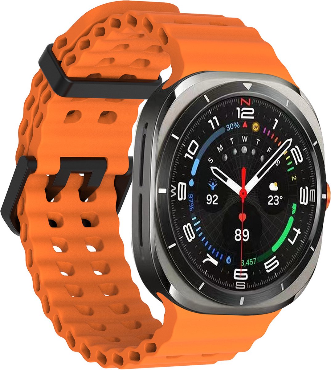 Stravo Ocean siliconen smartwatch bandje - Geschikt voor de Samsung Galaxy Watch Ultra 47mm - Zacht siliconen horlogebandje voor Samsung Galaxy Watch Ultra / Ultra 2025 - Oranje