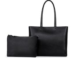 foto van FASSIONA Handtassen Dames - Dames Tassen - Schoudertas Shopper met rits en cosmetische zakken - Handtas - Werktas - Zwart