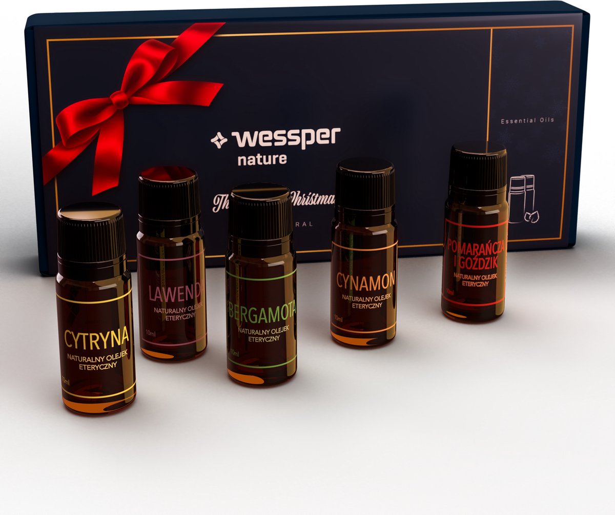 Goedkoopste Kerst etherische olie set van 5 stuk - Kerstmix - ideaal als Kerstmis cadeau in giftbox