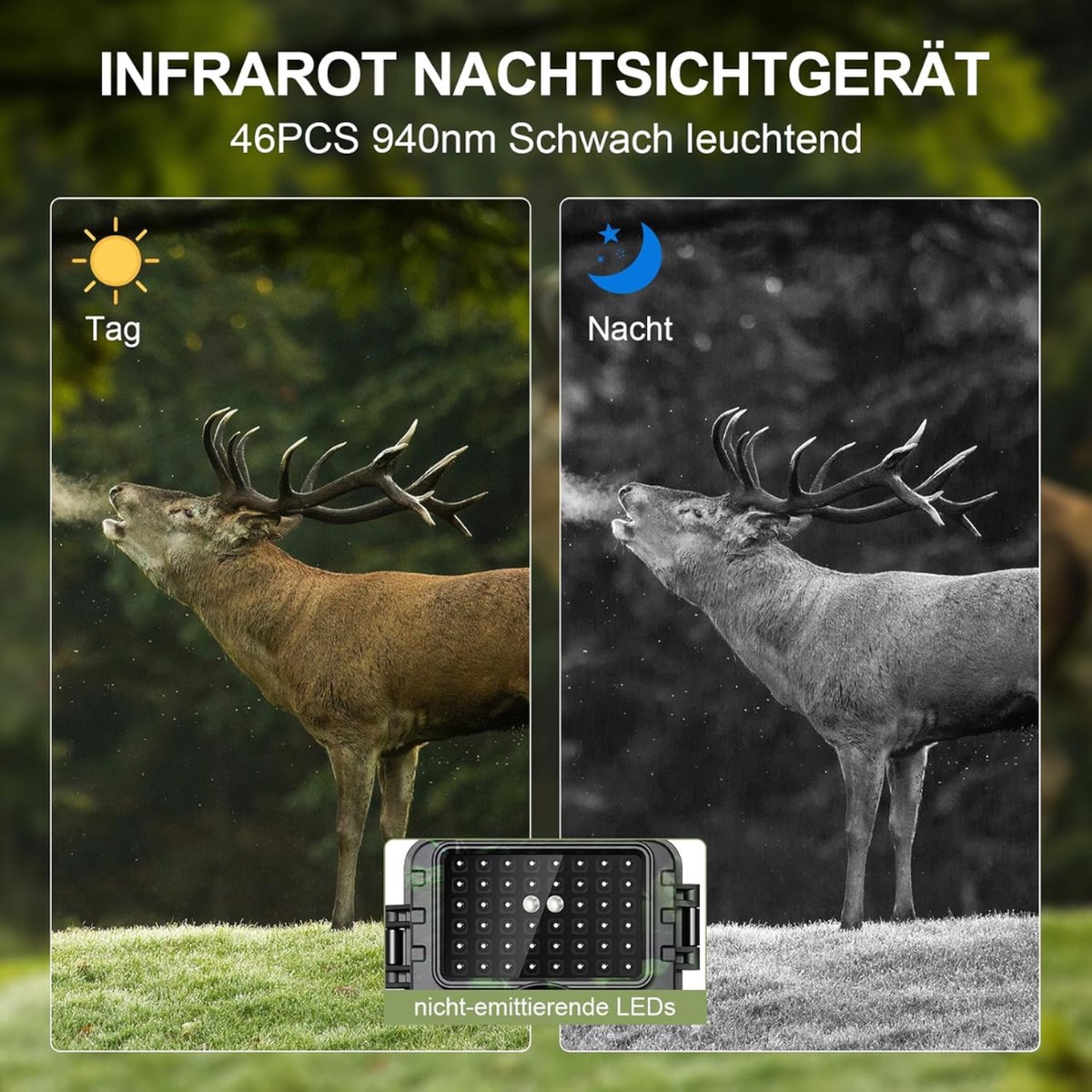 Equivera Wildcamera voor Buiten - Wildcamera met Nachtzicht - WiFi - Hoge Resolutie - Waterdicht - Wild Camera - Premium