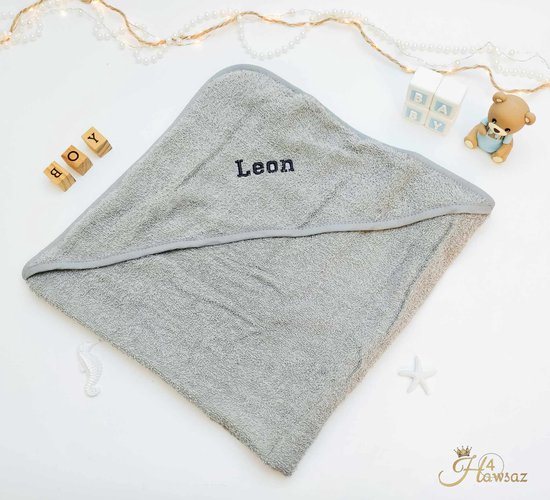 Badcape Grijs - Badcape met naam - Hawsaz.nl Kraamcadeaus - Geboortecadeau - Bad en douche - Borduren met naam - Gepersonaliseerd - Babycadeau met naam - Badcape — afbeelding 5