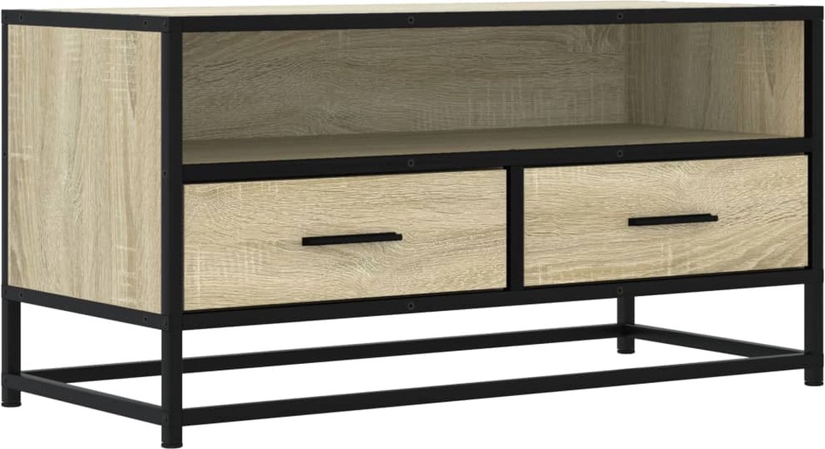 vidaXL - Tv-meubel - 80x34,5x40 - cm - bewerkt - hout - metaal - sonoma - eikenkleurig