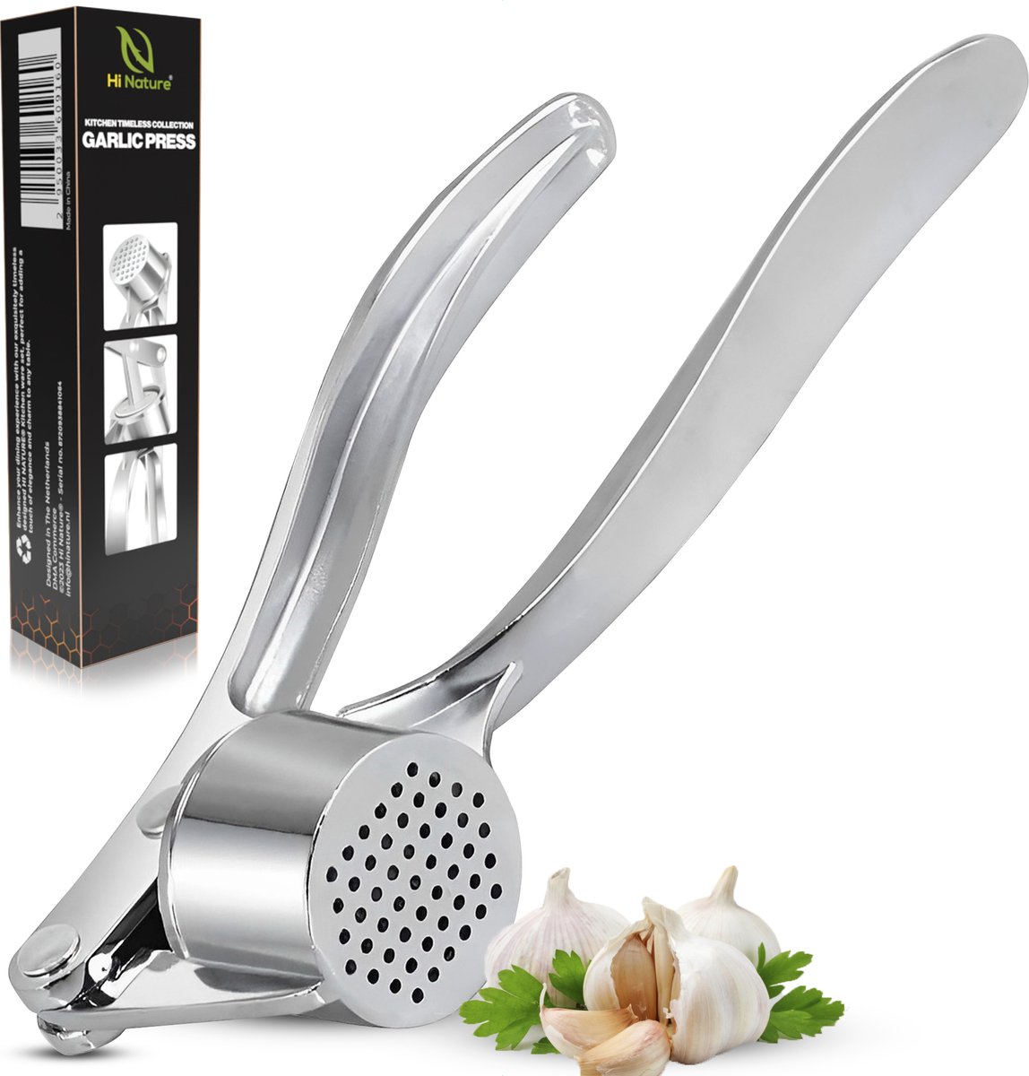 HI NATURE™ knoflookpersen - Knoflookpers / Gemberpers - Garlic press - Ergonomische Handgreep knoflook pers (Zilver)