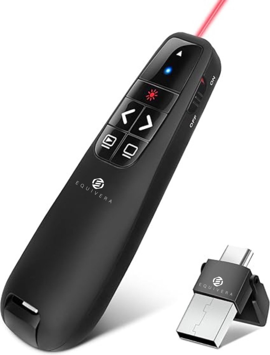 Equivera Presentatie Klikker - Presentatie Clicker - Presentatieklikker - Draadloze Presenter - Presentatie Pointer - Presentatie Afstandsbediening - Draadloze Klikker - Laser Pointer - PowerPoint afstandsbediening - Voor de beste presentatie ervarin