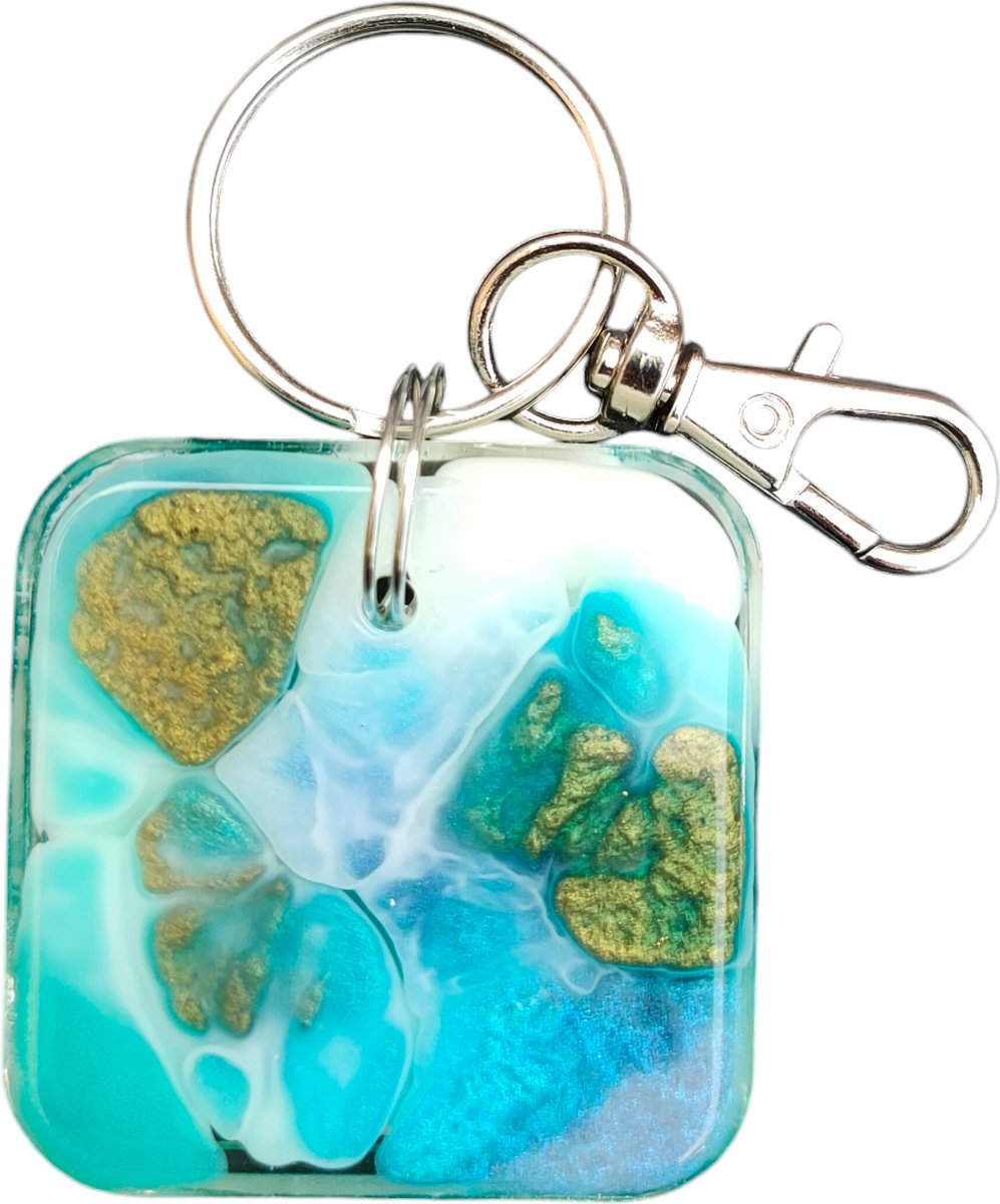 Resin Art JR: Unieke handgemaakte Epoxy Sleutelhanger / Sleuteltag met Karabijnhaak (eventueel te personaliseren)