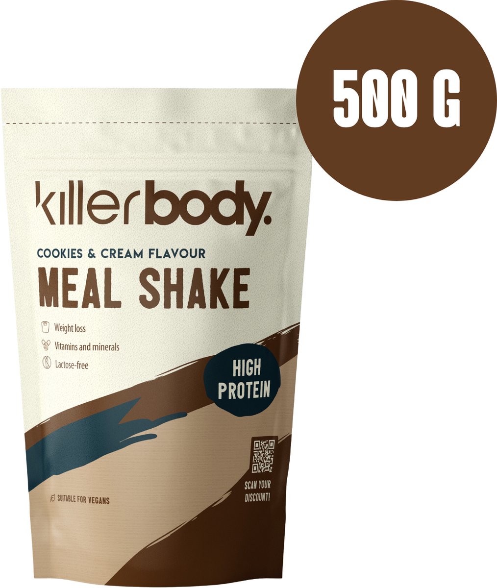 Killerbody Maaltijdshake - Cookies & Cream -500 gr - Draagt bij aan Gewichtsverlies