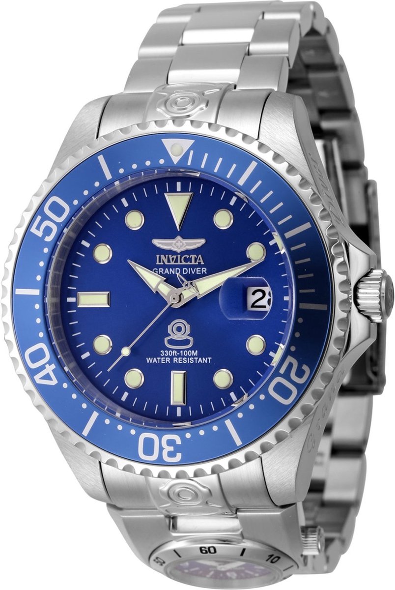 Invicta Grand Diver 45813 Heren Horloge - Waterdicht - Analoog - Automatisch Uurwerk - Roestvrij Staal met blauwe Wijzerplaat - 47mm