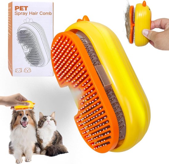Cat Steamy Brush, Steam Cat Brush, 3-in-1 stoomborstel voor katten, spray stoom kattenhaarborstel, zelfreinigende trekborstel, spray kattenborstel, Steamy Cat haarborstel voor lang en kort haar