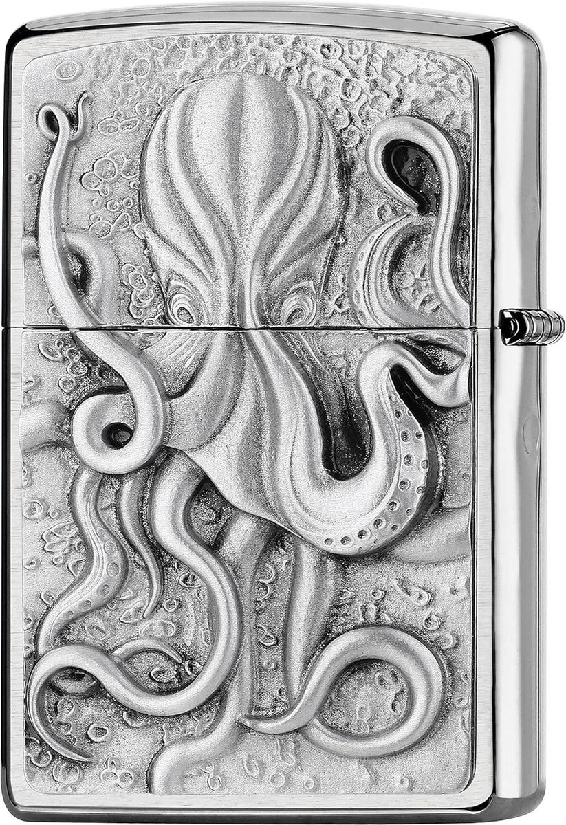 Goedkoopste Geborsteld chroom octopus embleem stormaansteker - navulbaar luxe geschenkdoos - 200-26477 eenheidsmaat