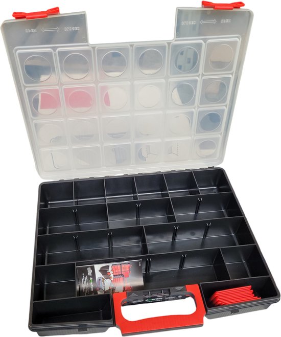 Mivos assortimentsdoos 390 x 284 x 60 mm met 16 verstelbare vakken - sorteerdoos voor kleine onderdelen - accessoiresdoos - Stabiele gereedschapskist voor werkplaats - sorteerbox gemaakt in EU