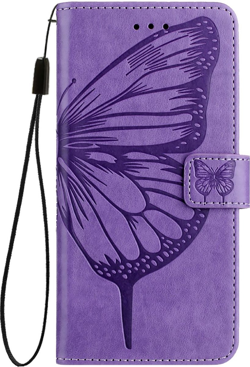 Mobigear Telefoonhoesje geschikt voor Samsung Galaxy M55 Hoesje | Mobigear Butterfly Bookcase Portemonnee | Pasjeshouder voor 3 Pasjes | Telefoonhoesje voor Pinpas / OV Kaart / Rijbewijs - Paars