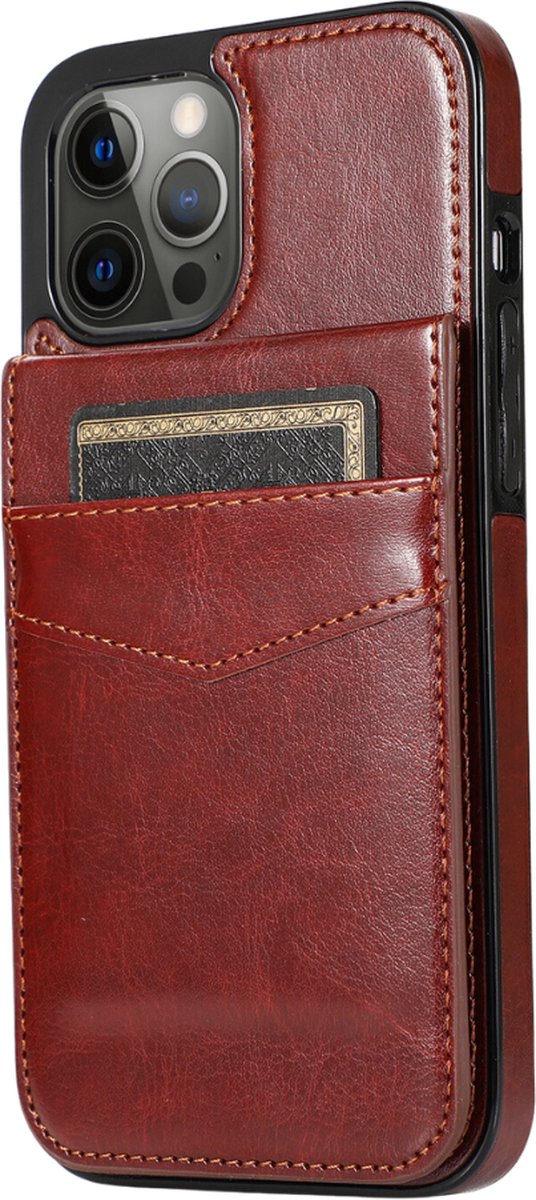 Hoesje geschikt voor iPhone 16 - Backcover - Pasjeshouder - Portemonnee - Kunstleer - Bruin