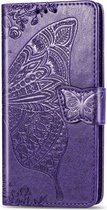 Hoesje geschikt voor iPhone 16 Pro Max - Bookcase - Pasjeshouder - Portemonnee - Vlinderpatroon - Kunstleer - Donkerpaars