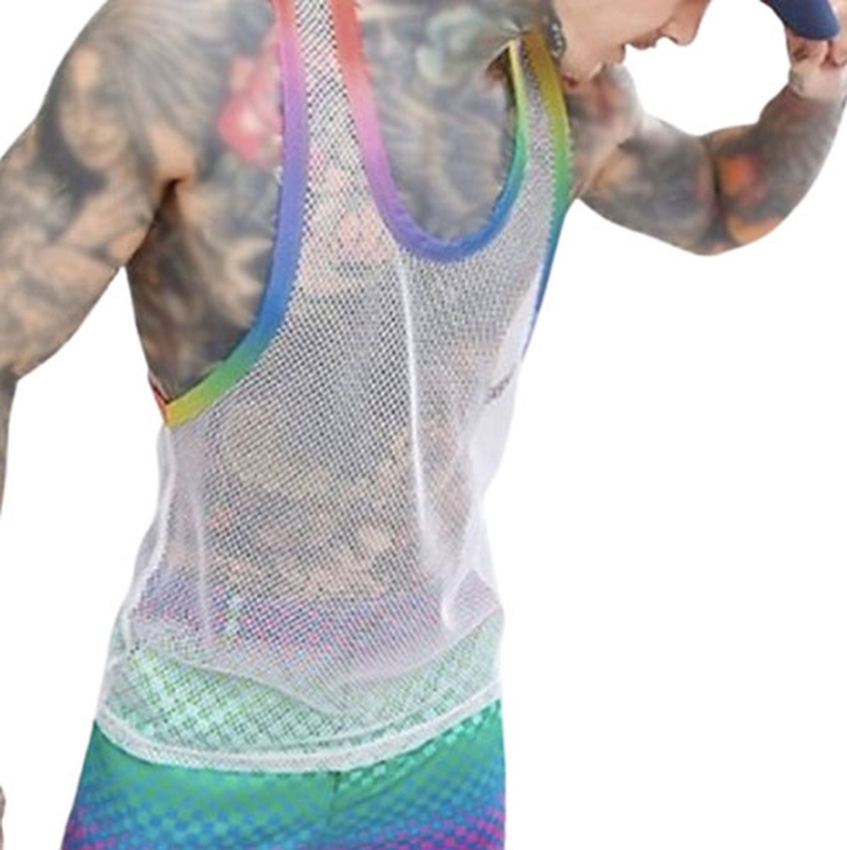 Goedkoopste Tank top heren Regenboog COLOR | Gay kleding | Homo | Sexy kleding mannen | Mouwloos | Wit | Hemd | Shirt | LHBTI | Transparant
