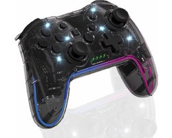 Meedeer Pro Controller Draadloos - draadloze schakelaar controller - Geschikt voor Nintendo Switch Controllers - Controller Switch Support Turbo - up-functie en verstelbare LED (transparant zwart)