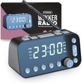 Premes - Wekker Radio DAB Plus - DAB+/FM - Digitaal - Op Netstroom & Batterijen - Draadloos opladen - Klokradio - met Wekker - Duo functie - LCD Display - Alarmfunctie - Alarm clock - wekkerradio dab plus