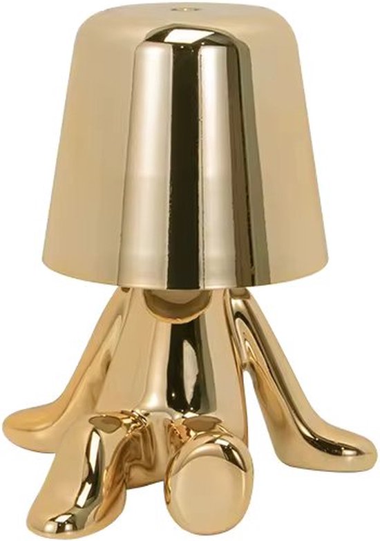 Lampe de table dorée Bins Brother sur fond blanc.