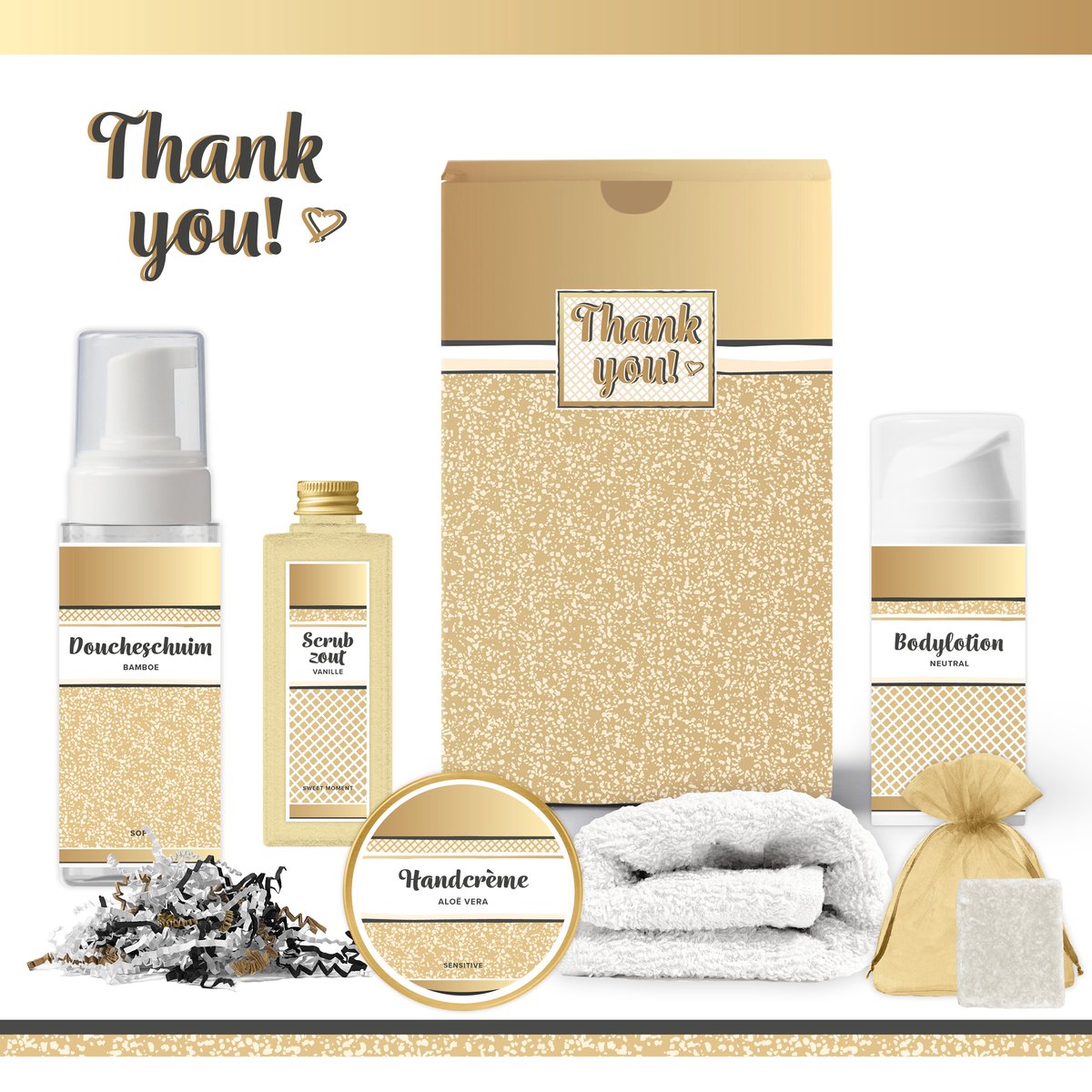 Goedkoopste Geschenkset “Thank You!” - 6 producten - 550 gram | Giftset voor haar - Luxe cadeaubox collega - Wellness Giftset Bedankt geschenk - Cadeau Vrouw - Thanks - Moeder - Oma - Vriendin - Zus - Juf - Oppas - Oppasmoeder - Verzorgster - Kerst - Kerstpakket