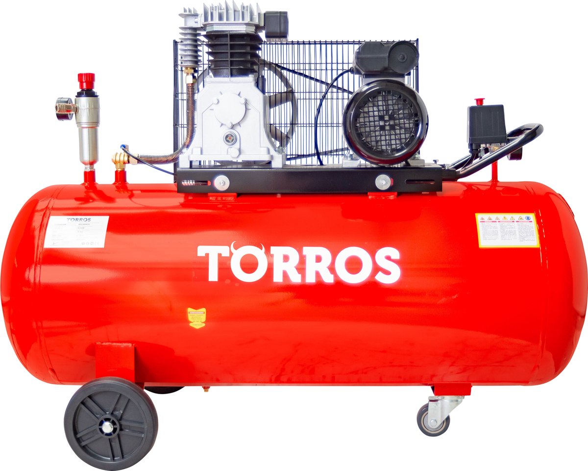 Mobiele compressor riemaandrijving met olie ketel 270 L 3 kW / 4 Pk 10 bar 520 l/min 400V Torros TC2705210T