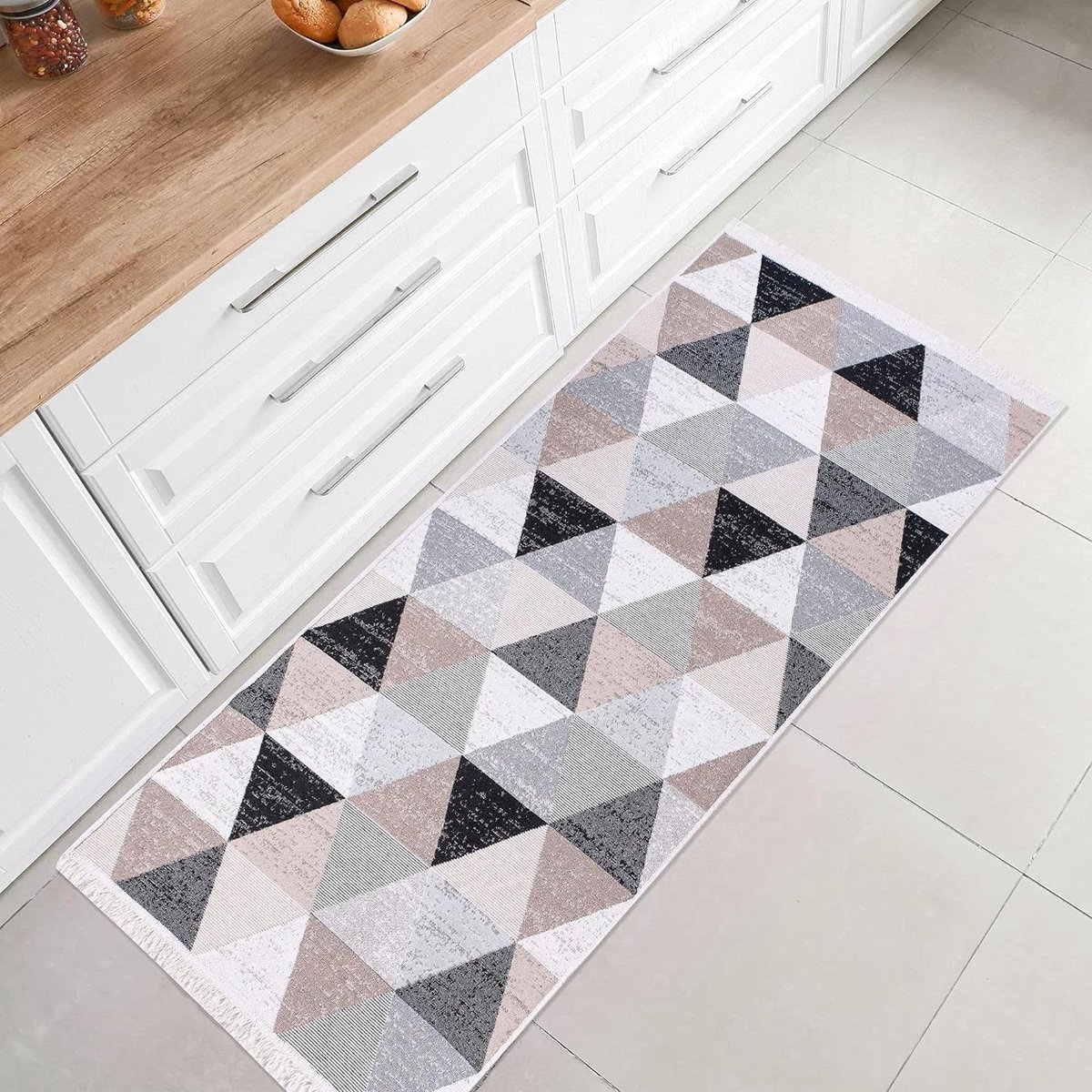 Laagpolig Boho Kelim Vloerkleed - Slaapkamer en keukentapijt - Tapijtloper - Haltapijt - Ruitgrijs - 60x180 cm