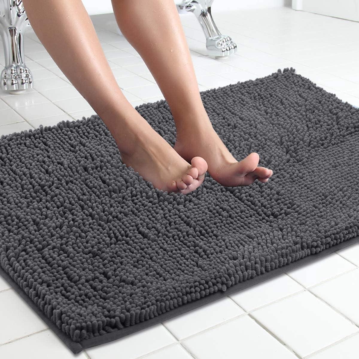 Antislip Chenille Badmat - Absorberende en Machinewasbare Badmat - Zacht pluche badkamertapijt - Badkameraccessoire - 60 x 50 cm - Antracietgrijs