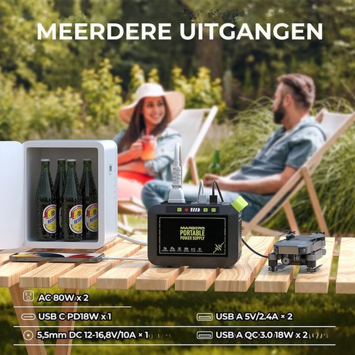 Luxe Stroomgenerator – Externe Oplader Powerbank – Powerstation met Zaklamp – Generator 80W – Met SOS Modus – Draagbaar Design – Grijs – foto 2