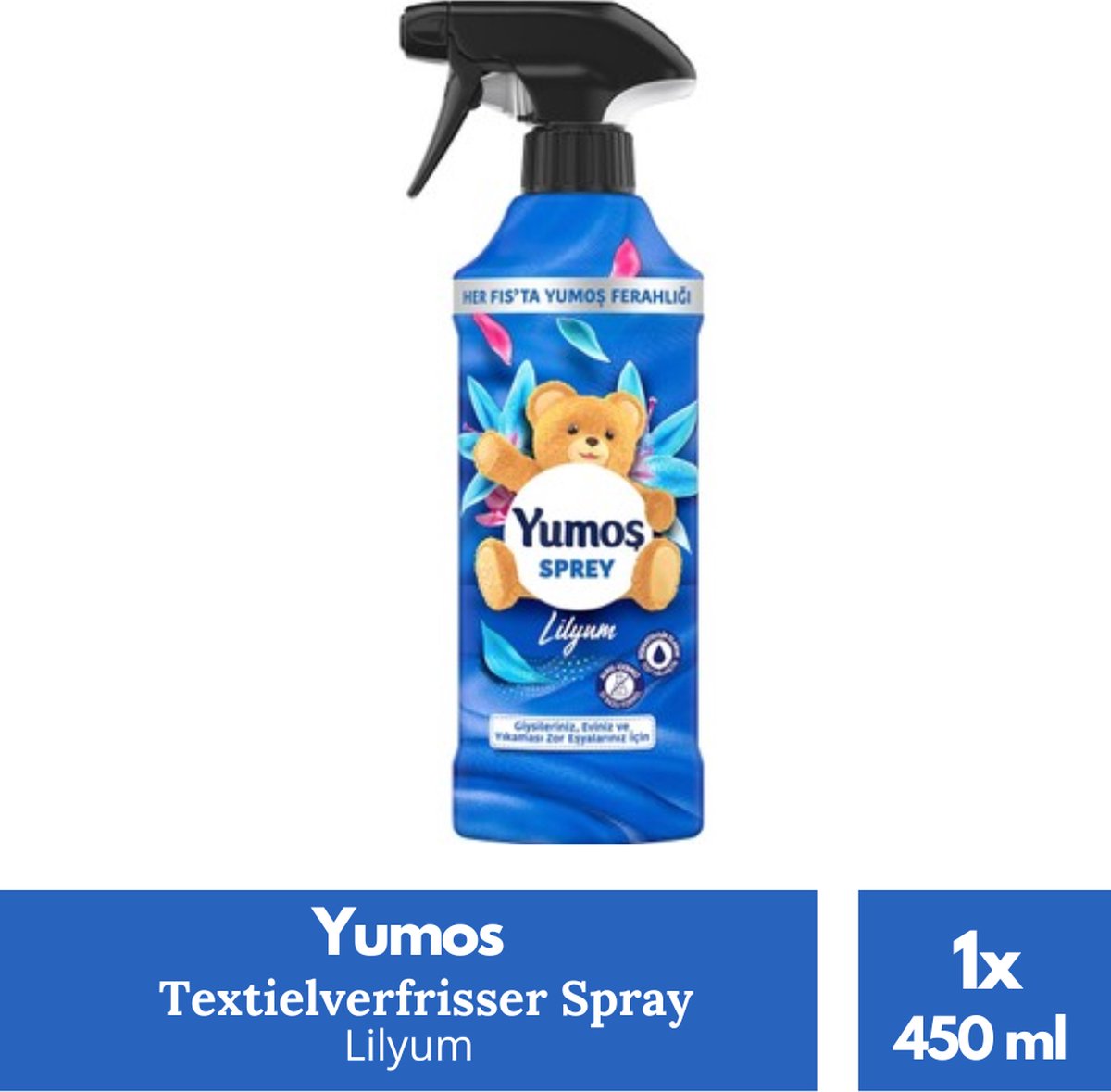 Yumos Textielverfrisser Lilyum textielspray verwijdert geuren en laat een frisse geur achter - 1x 450ml