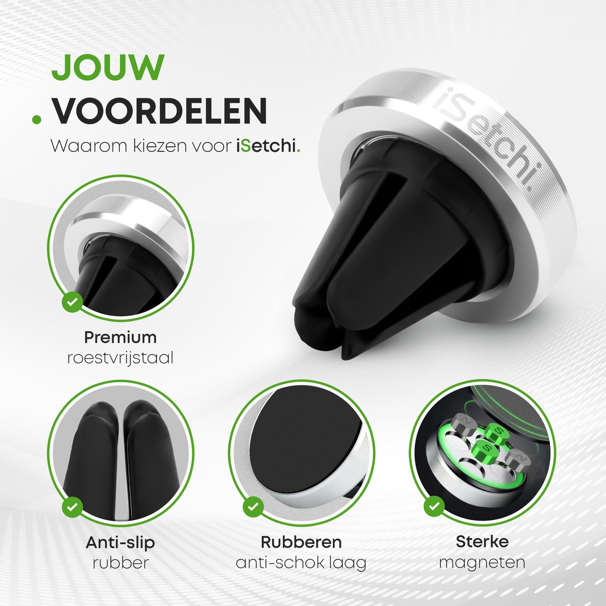 iSetchi Telefoonhouder Auto - Magnetisch - Metaal & Stevig - Off-Road & Drempel Proof - GSM Mobiel Houder - Autohouder - Universeel - Telefoonhouders Auto Ventilatie – foto 7
