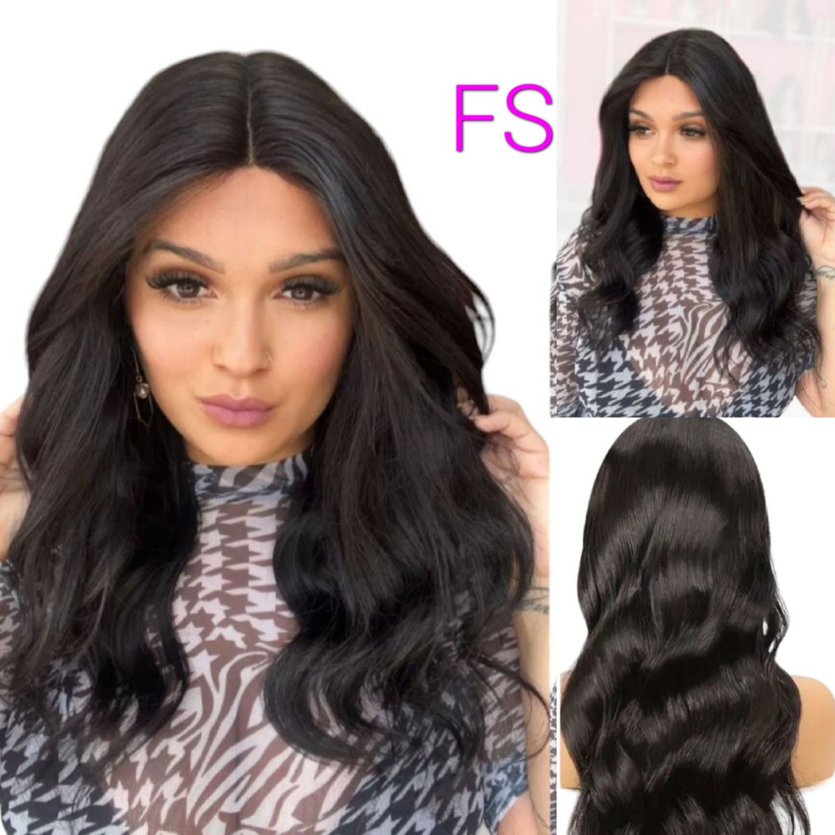 Frazimashop- Braziliaanse golf dames Pruiken- Lace closure 4x4 _100% Human Hair body wave wigs _ Braziliaan Body Wave wig -kleur zwart- 24 inch 60cm golf pruik.