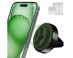 iSetchi Telefoonhouder Auto - Magnetisch - Metaal & Stevig - Zwart - GSM Mobiel Houder - Autohouder - Universeel - Telefoonhouders Auto Ventilatie