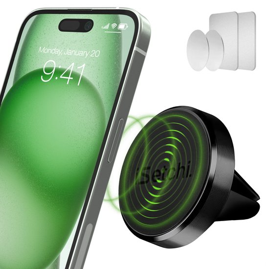 iSetchi Telefoonhouder Auto - Magnetisch - Metaal & Stevig - Zwart - GSM Mobiel Houder - Autohouder - Universeel - Telefoonhouders Auto Ventilatie