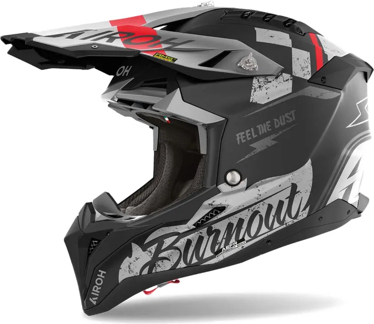Airoh Helm Aviator 3 AMS² Burnout mat zwart grijs rood XL