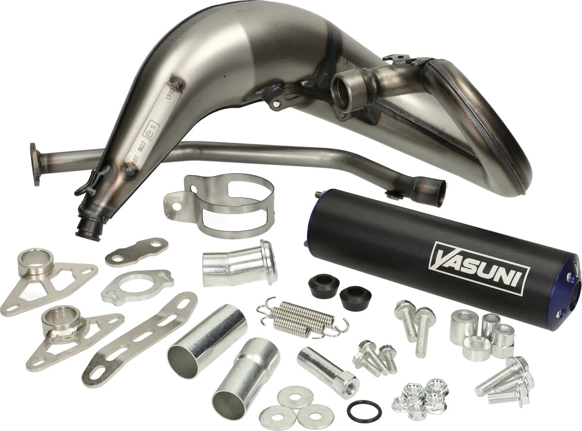 Uitlaat Yasuni Cross ML Max blauw bovenlangs Aprilia RX, SX en Derbi