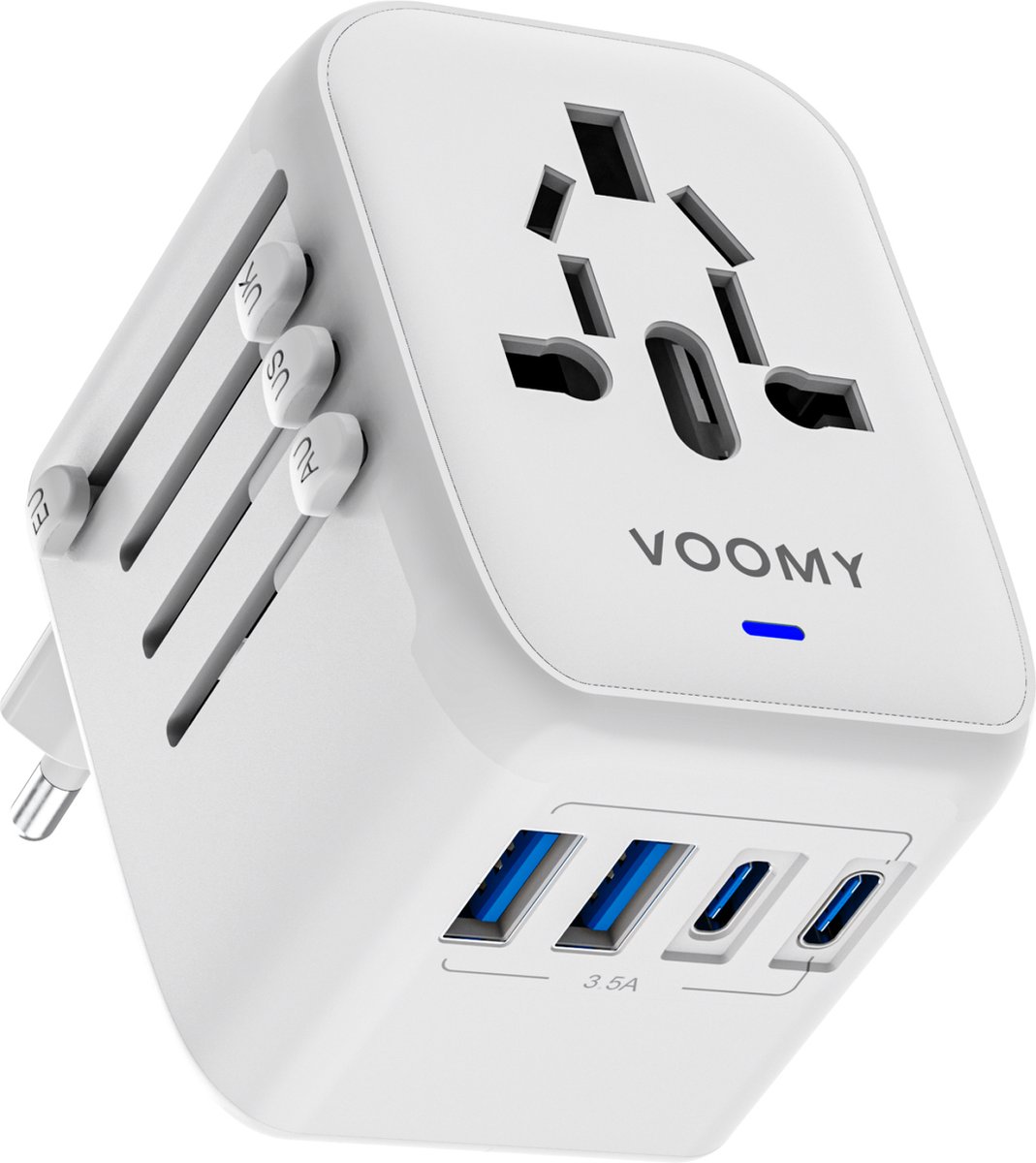 Bol.com Voomy Wereldstekker Universeel - 170+ Landen Reisstekker - 2 USB-C & 2 USB-A - Wit aanbieding