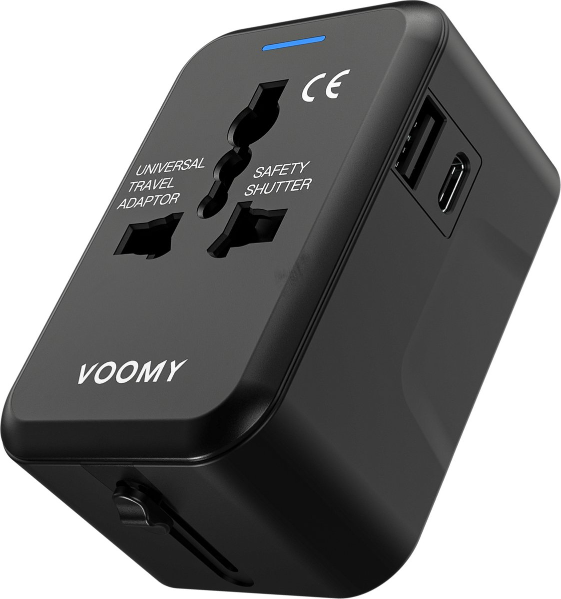 Bol.com Voomy Universele Reisstekker - Wereldstekker voor 150+ landen - 1 USB C poort, 1 USB A Poort & 1 Stekker Ingang - Travel... aanbieding